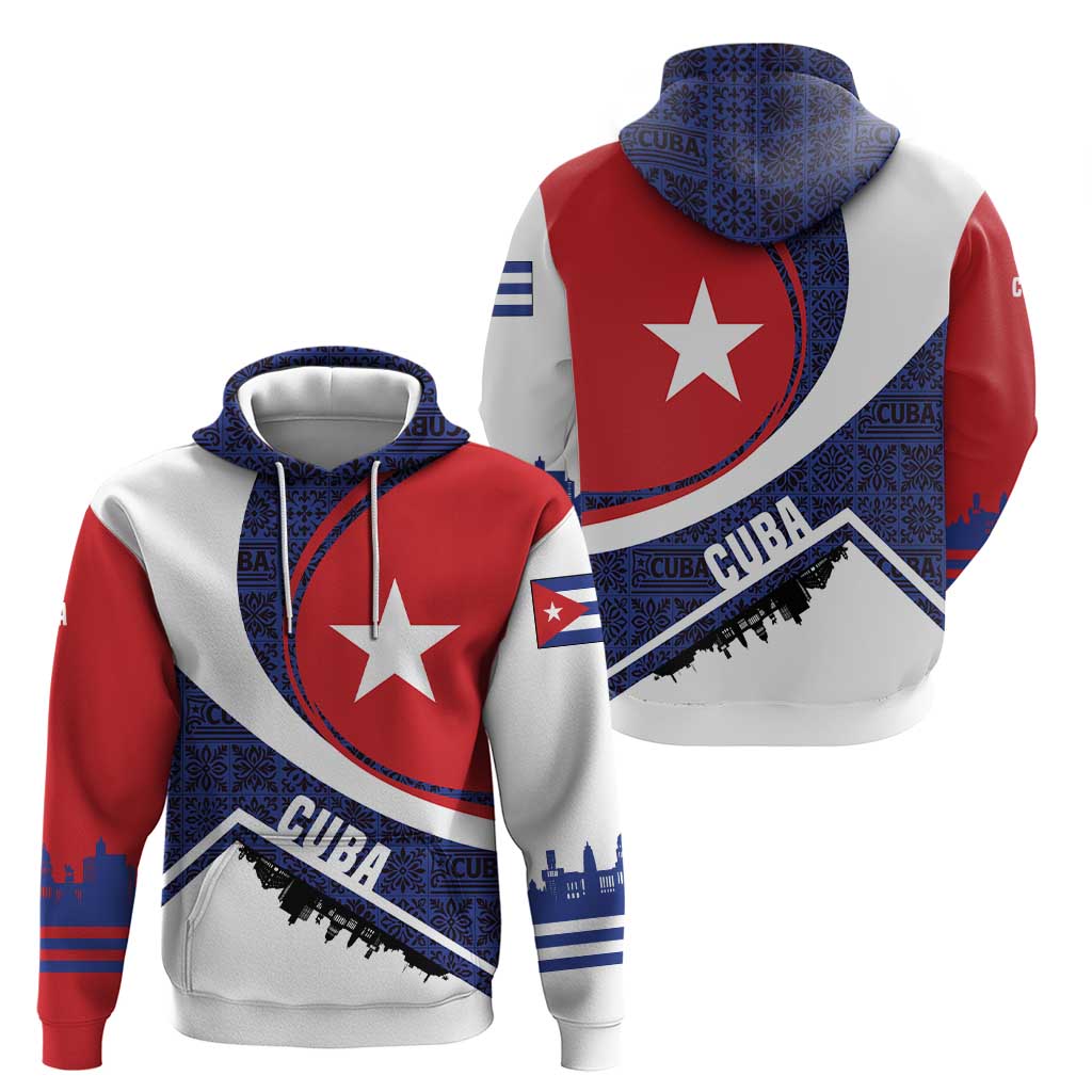 Cuba Flag Hoodie Red White and Blue Design with Cuban Star and Havana City Skyline - Wonder Print Shop