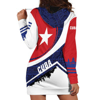 Cuba Flag Hoodie Dress Red White and Blue Design with Cuban Star and Havana City Skyline - Wonder Print Shop