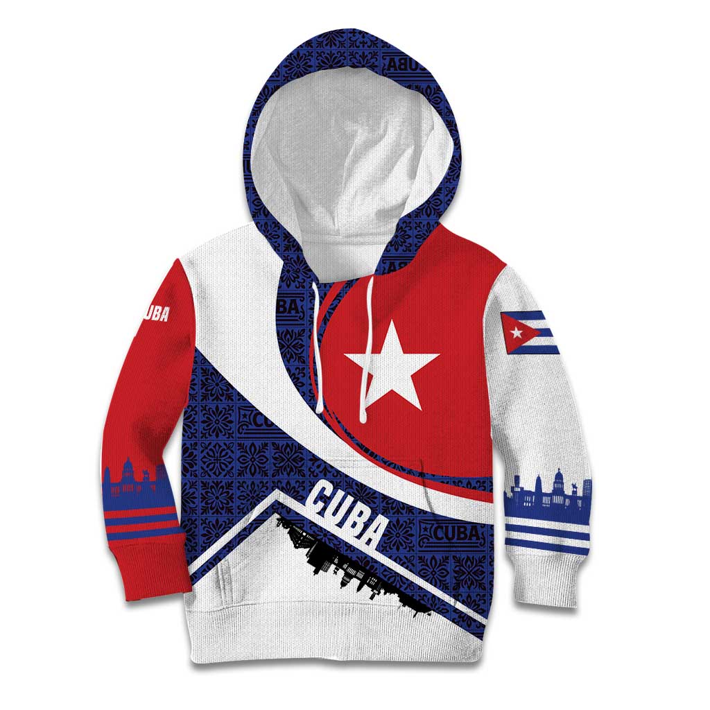 Cuba Flag Kid Hoodie Red White and Blue Design with Cuban Star and Havana City Skyline - Wonder Print Shop