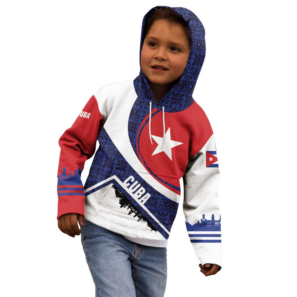 Cuba Flag Kid Hoodie Red White and Blue Design with Cuban Star and Havana City Skyline - Wonder Print Shop