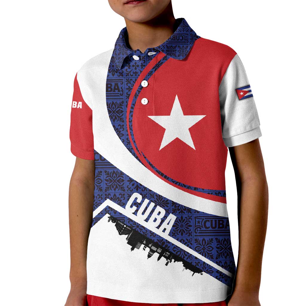 Cuba Flag Kid Polo Shirt Red White and Blue Design with Cuban Star and Havana City Skyline - Wonder Print Shop