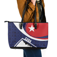 Cuba Flag Leather Tote Bag Red White and Blue Design with Cuban Star and Havana City Skyline - Wonder Print Shop