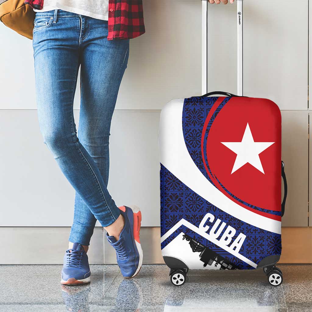 Cuba Flag Luggage Cover Red White and Blue Design with Cuban Star and Havana City Skyline - Wonder Print Shop
