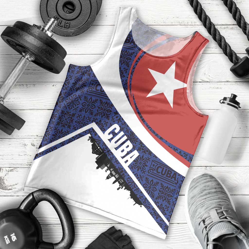 Cuba Flag Men Tank Top Red White and Blue Design with Cuban Star and Havana City Skyline - Wonder Print Shop