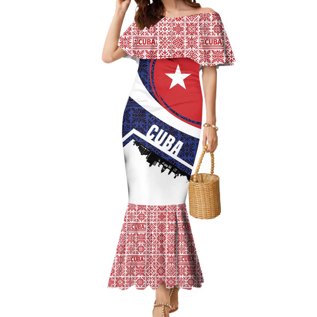Cuba Flag Mermaid Dress Red White and Blue Design with Cuban Star and Havana City Skyline - Wonder Print Shop