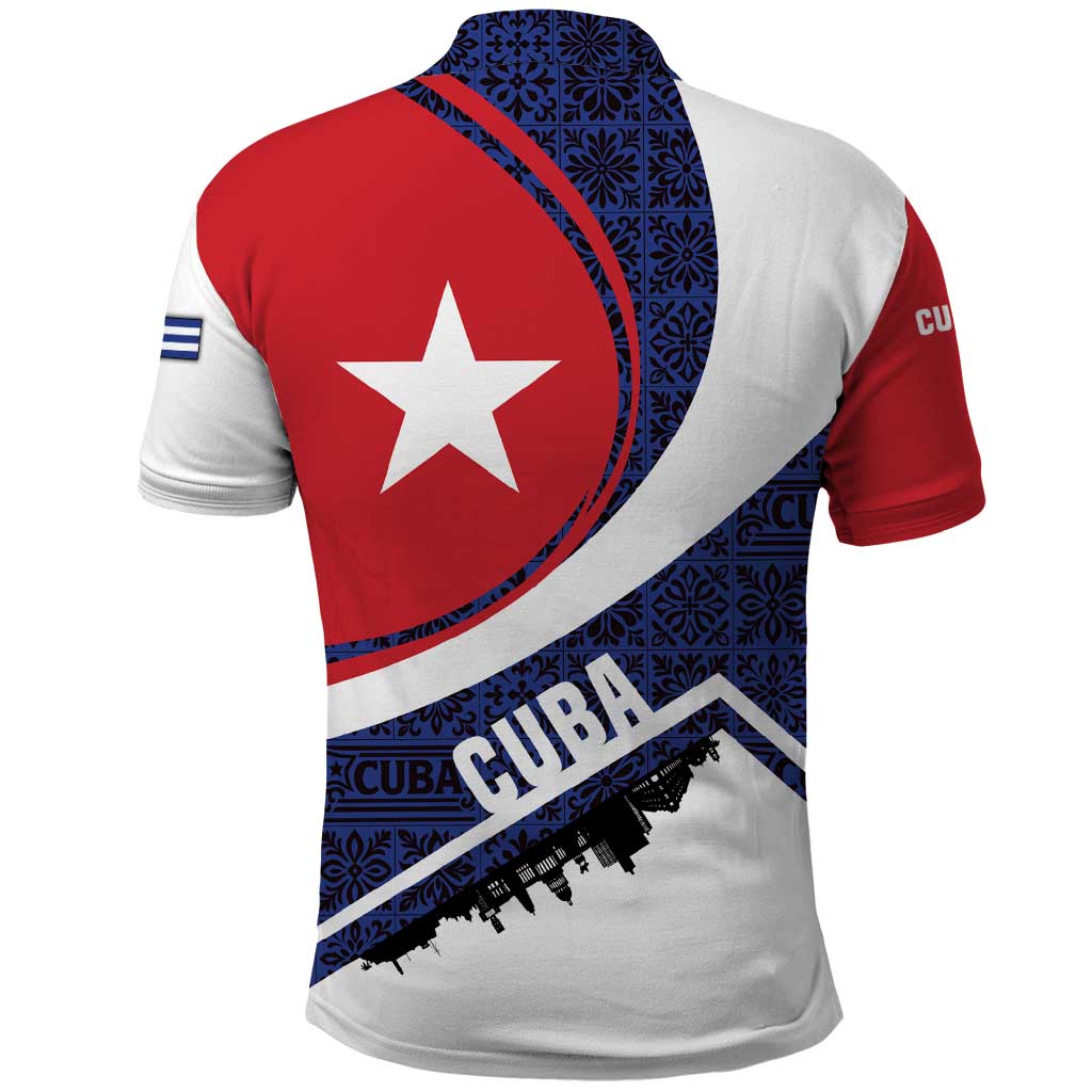 Cuba Flag Polo Shirt Red White and Blue Design with Cuban Star and Havana City Skyline - Wonder Print Shop