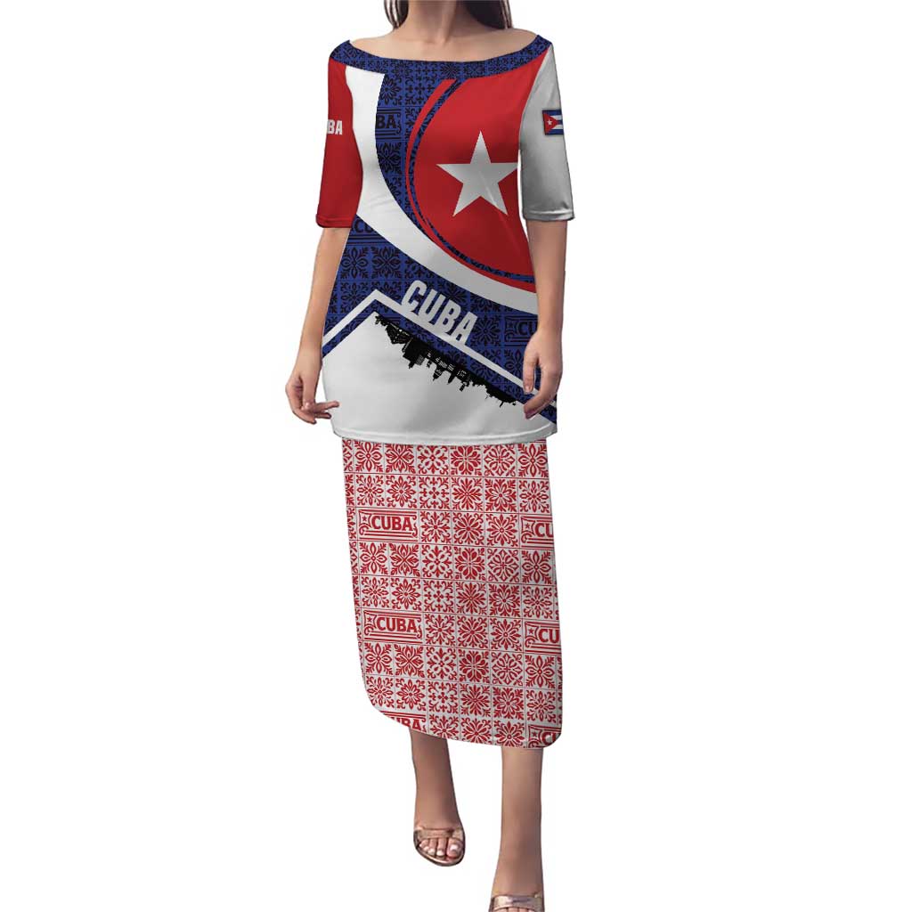 Cuba Flag Puletasi Red White and Blue Design with Cuban Star and Havana City Skyline - Wonder Print Shop