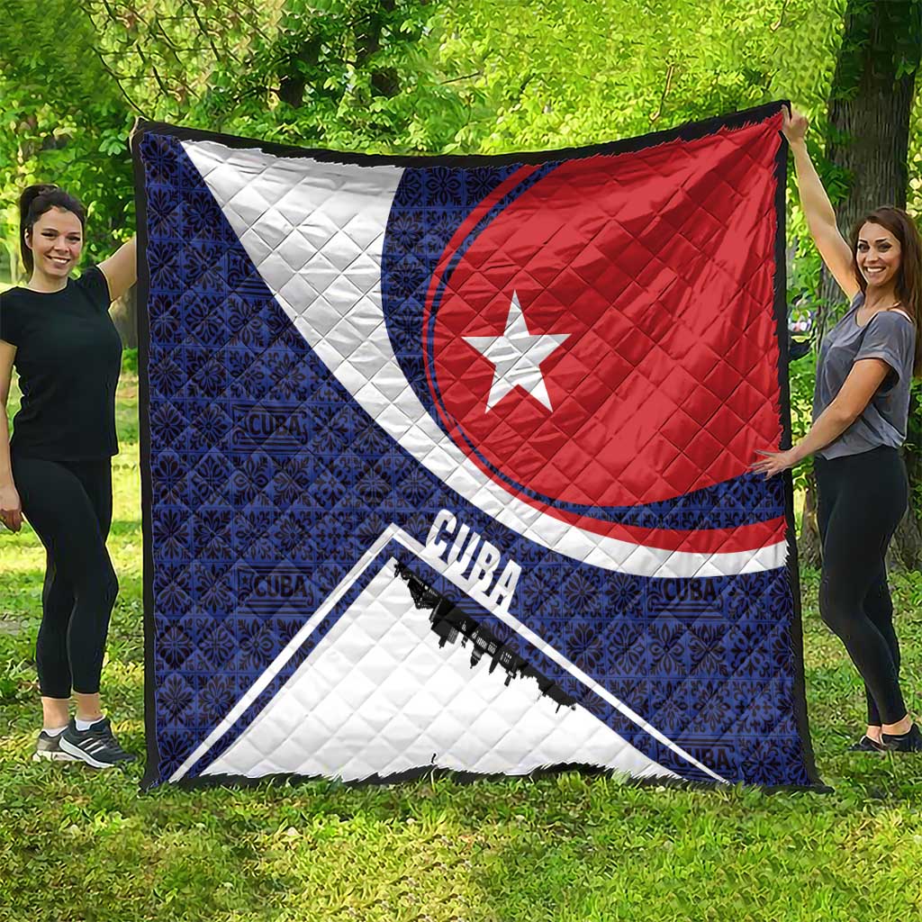 Cuba Flag Quilt Red White and Blue Design with Cuban Star and Havana City Skyline - Wonder Print Shop