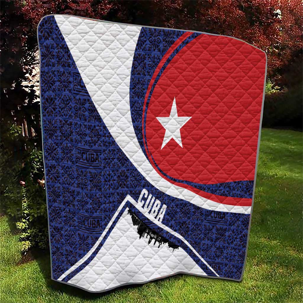Cuba Flag Quilt Red White and Blue Design with Cuban Star and Havana City Skyline - Wonder Print Shop