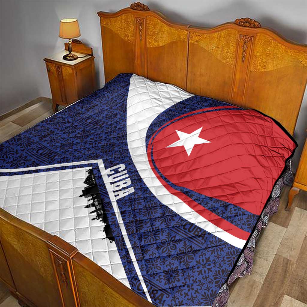 Cuba Flag Quilt Red White and Blue Design with Cuban Star and Havana City Skyline - Wonder Print Shop