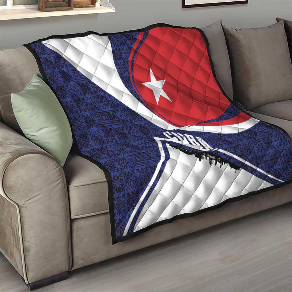 Cuba Flag Quilt Red White and Blue Design with Cuban Star and Havana City Skyline - Wonder Print Shop