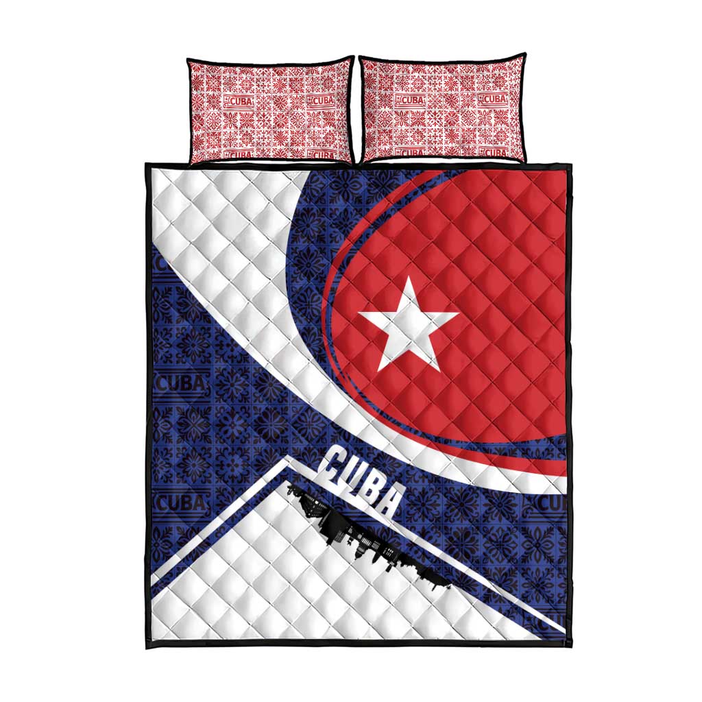 Cuba Flag Quilt Bed Set Red White and Blue Design with Cuban Star and Havana City Skyline - Wonder Print Shop