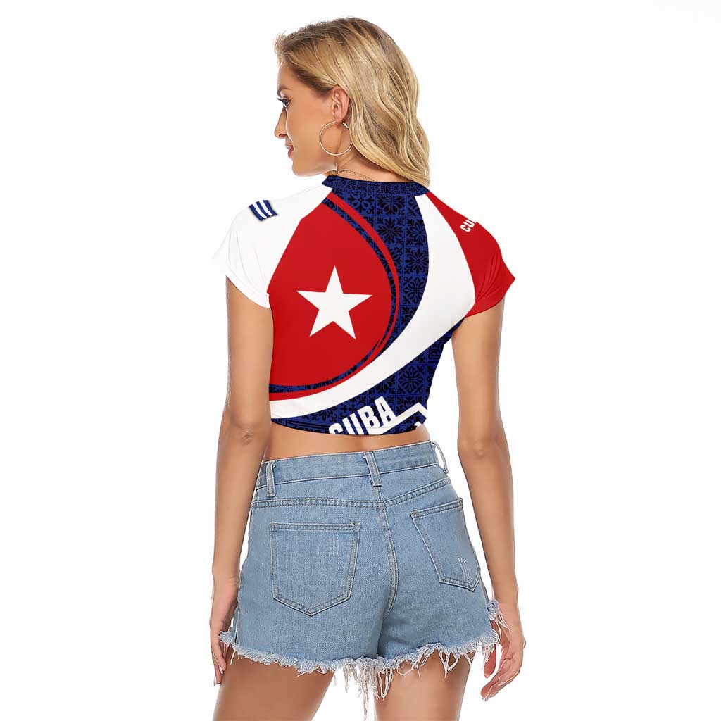Cuba Flag Raglan Cropped T Shirt Red White and Blue Design with Cuban Star and Havana City Skyline - Wonder Print Shop