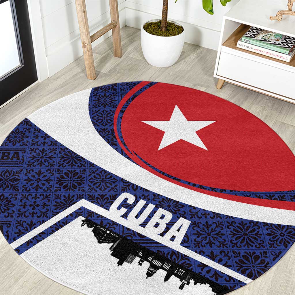 Cuba Flag Round Carpet Red White and Blue Design with Cuban Star and Havana City Skyline - Wonder Print Shop