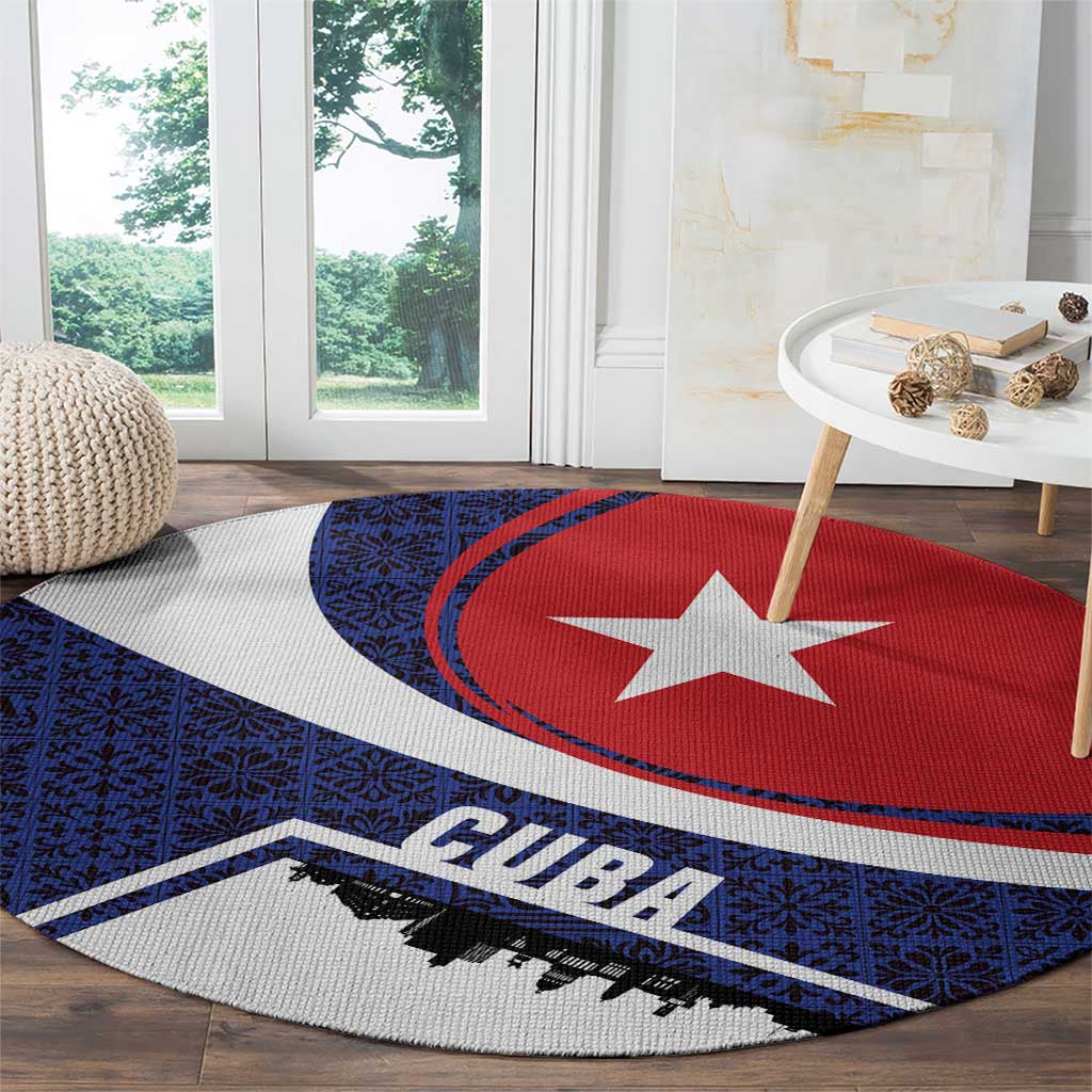 Cuba Flag Round Carpet Red White and Blue Design with Cuban Star and Havana City Skyline - Wonder Print Shop