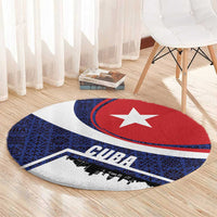 Cuba Flag Round Carpet Red White and Blue Design with Cuban Star and Havana City Skyline - Wonder Print Shop