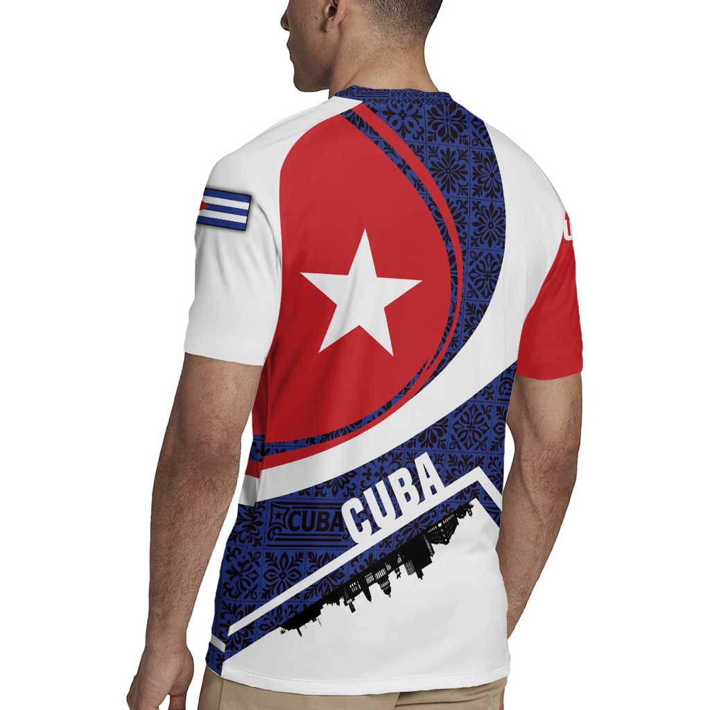 Cuba Flag Rugby Jersey Red White and Blue Design with Cuban Star and Havana City Skyline - Wonder Print Shop