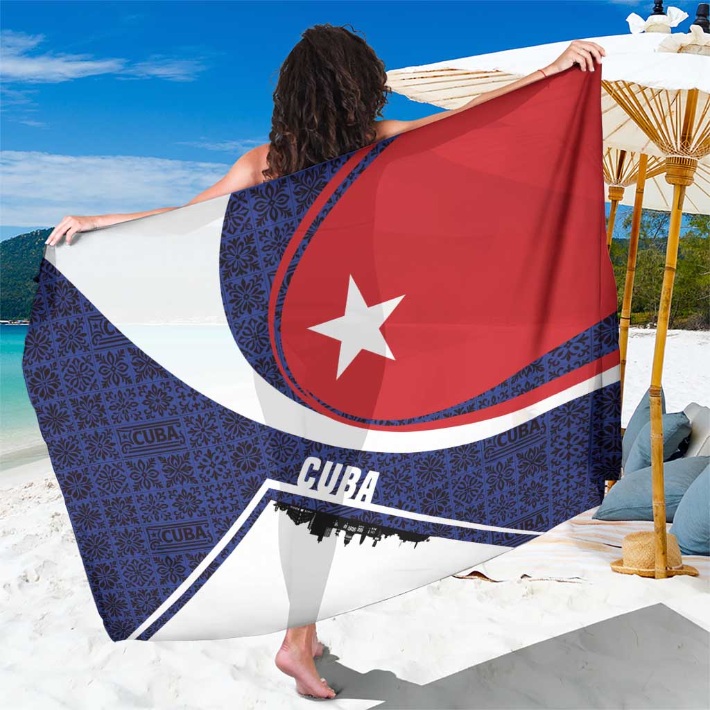 Cuba Flag Sarong Red White and Blue Design with Cuban Star and Havana City Skyline - Wonder Print Shop