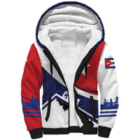 Cuba Flag Sherpa Hoodie Red White and Blue Design with Cuban Star and Havana City Skyline - Wonder Print Shop