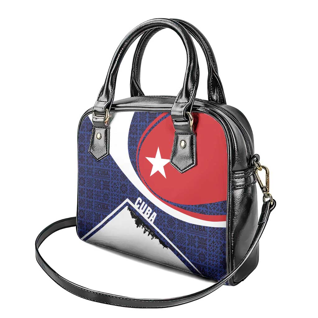 Cuba Flag Shoulder Handbag Red White and Blue Design with Cuban Star and Havana City Skyline - Wonder Print Shop