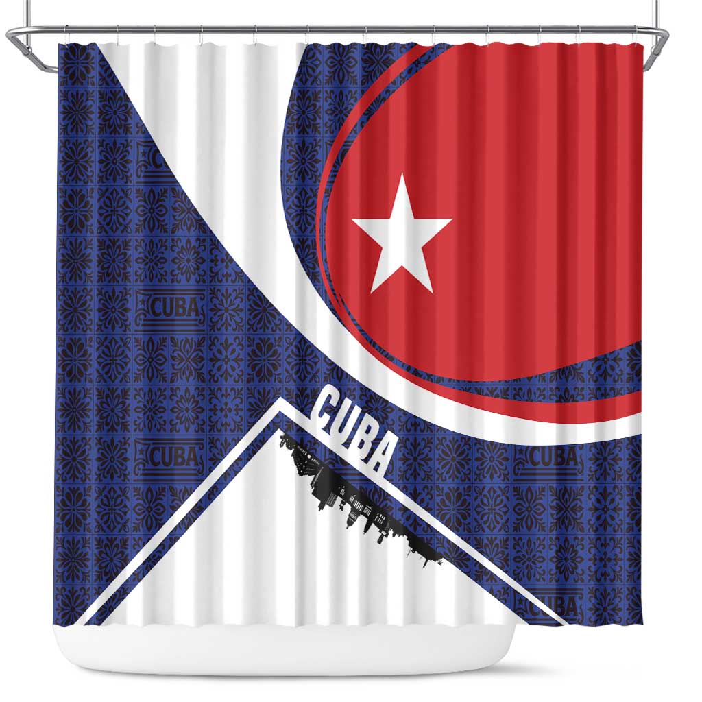 Cuba Flag Shower Curtain Red White and Blue Design with Cuban Star and Havana City Skyline - Wonder Print Shop