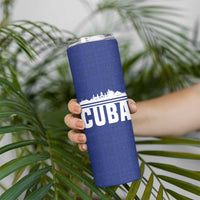 Cuba Flag Skinny Tumbler Red White and Blue Design with Cuban Star and Havana City Skyline - Wonder Print Shop