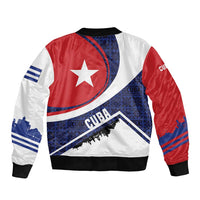 Cuba Flag Sleeve Zip Bomber Jacket Red White and Blue Design with Cuban Star and Havana City Skyline - Wonder Print Shop