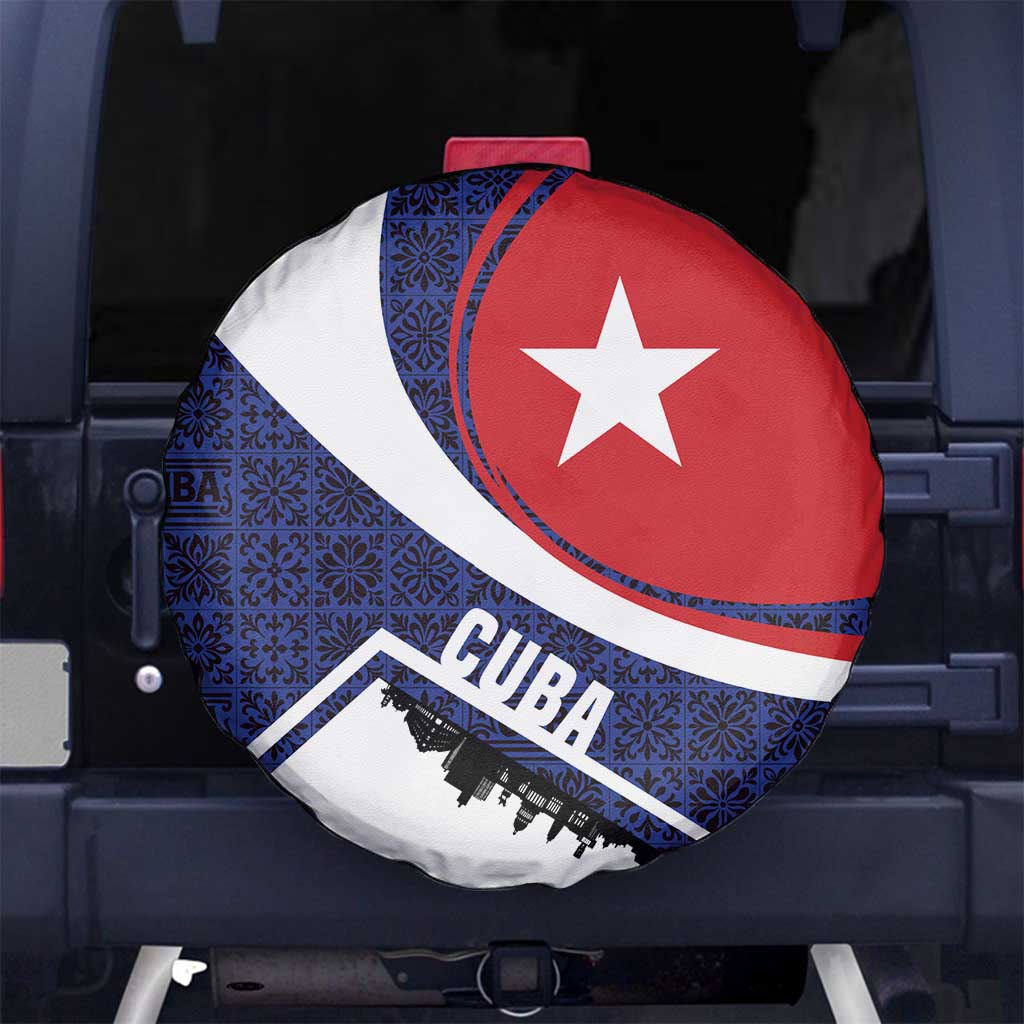 Cuba Flag Spare Tire Cover Red White and Blue Design with Cuban Star and Havana City Skyline - Wonder Print Shop