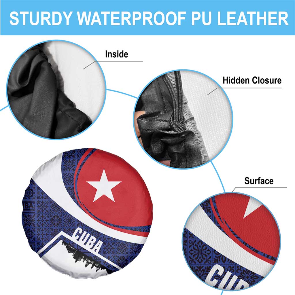 Cuba Flag Spare Tire Cover Red White and Blue Design with Cuban Star and Havana City Skyline - Wonder Print Shop