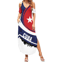 Cuba Flag Summer Maxi Dress Red White and Blue Design with Cuban Star and Havana City Skyline - Wonder Print Shop