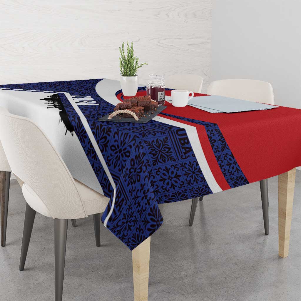 Cuba Flag Tablecloth Red White and Blue Design with Cuban Star and Havana City Skyline - Wonder Print Shop