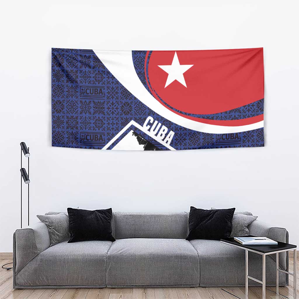 Cuba Flag Tapestry Red White and Blue Design with Cuban Star and Havana City Skyline - Wonder Print Shop