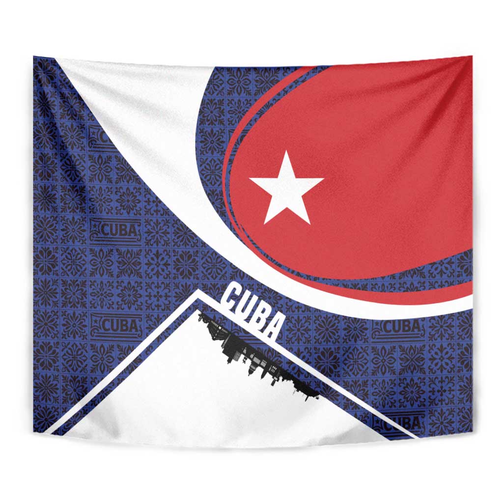 Cuba Flag Tapestry Red White and Blue Design with Cuban Star and Havana City Skyline - Wonder Print Shop