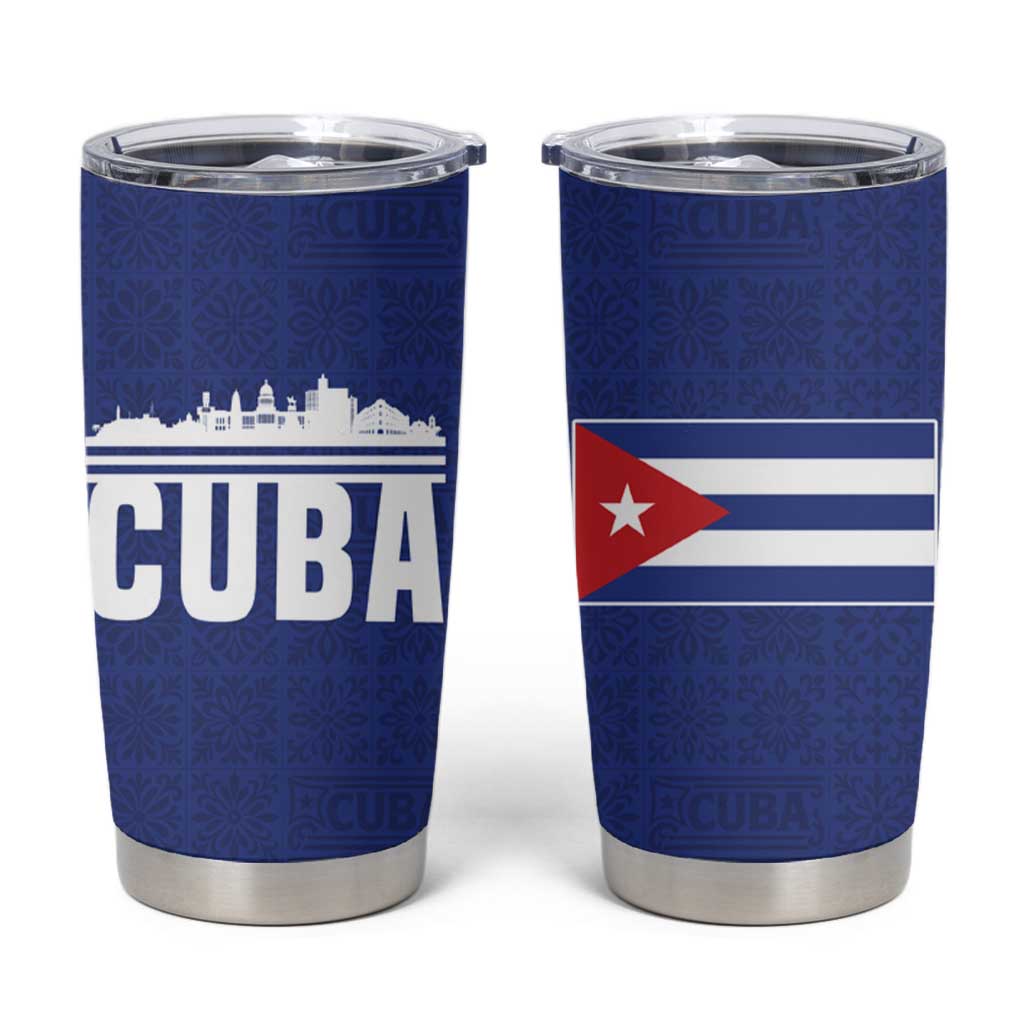 Cuba Flag Tumbler Cup Red White and Blue Design with Cuban Star and Havana City Skyline - Wonder Print Shop