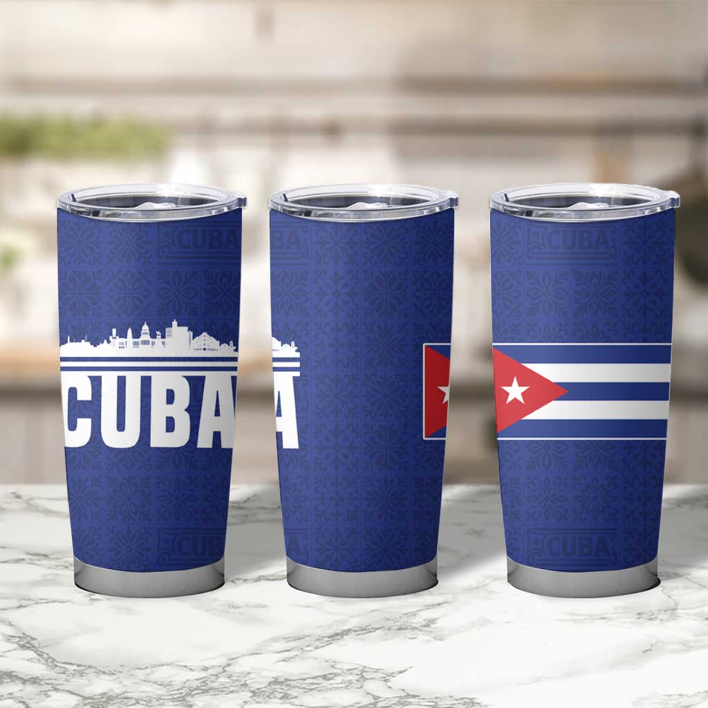 Cuba Flag Tumbler Cup Red White and Blue Design with Cuban Star and Havana City Skyline - Wonder Print Shop