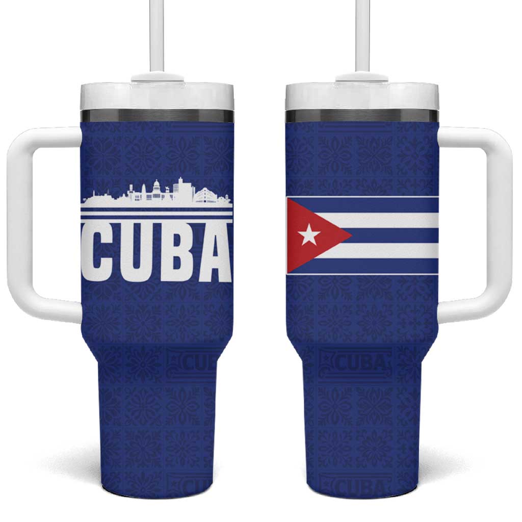 Cuba Flag Tumbler With Handle Red White and Blue Design with Cuban Star and Havana City Skyline - Wonder Print Shop