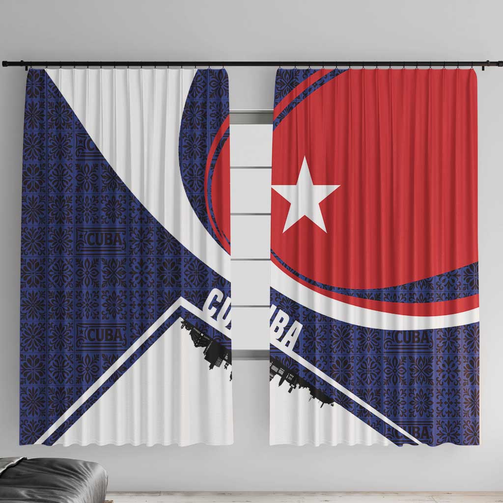 Cuba Flag Window Curtain Red White and Blue Design with Cuban Star and Havana City Skyline - Wonder Print Shop