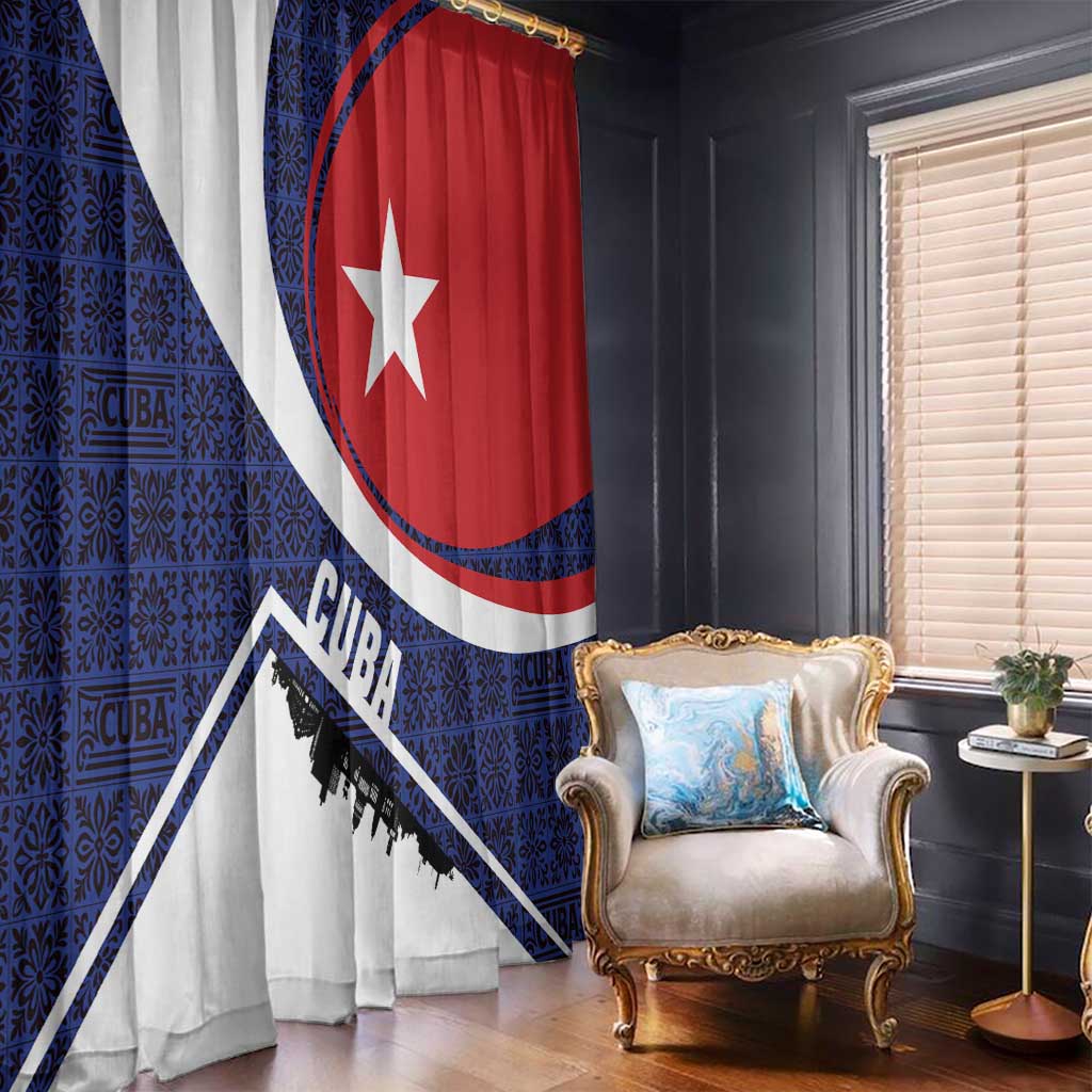 Cuba Flag Window Curtain Red White and Blue Design with Cuban Star and Havana City Skyline - Wonder Print Shop