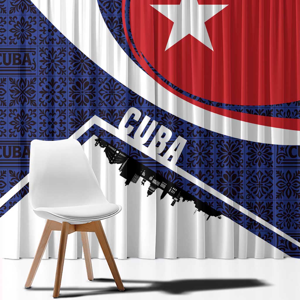 Cuba Flag Window Curtain Red White and Blue Design with Cuban Star and Havana City Skyline - Wonder Print Shop