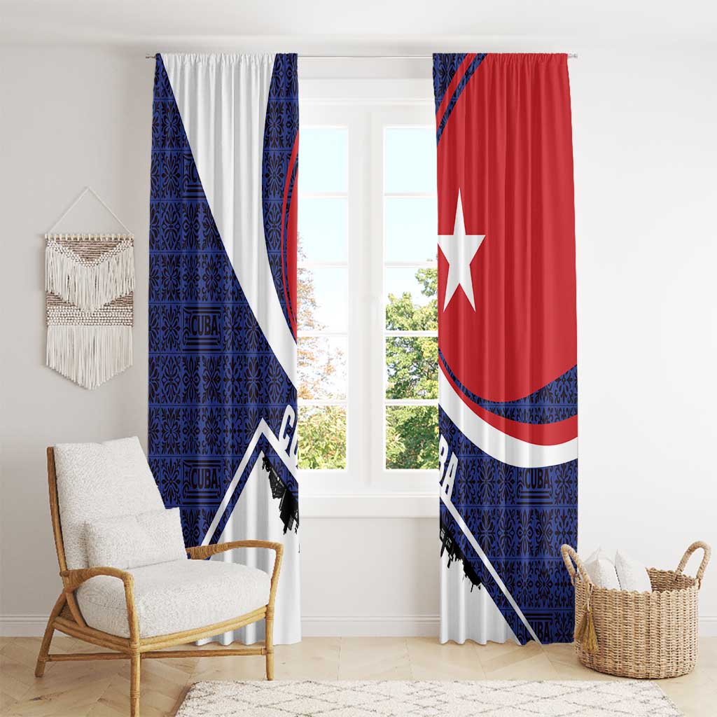 Cuba Flag Window Curtain Red White and Blue Design with Cuban Star and Havana City Skyline - Wonder Print Shop