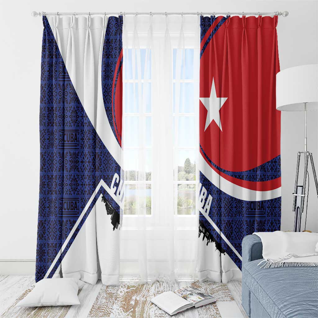 Cuba Flag Window Curtain Red White and Blue Design with Cuban Star and Havana City Skyline - Wonder Print Shop