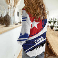 Cuba Flag Women Casual Shirt Red White and Blue Design with Cuban Star and Havana City Skyline - Wonder Print Shop