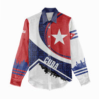 Cuba Flag Women Casual Shirt Red White and Blue Design with Cuban Star and Havana City Skyline - Wonder Print Shop