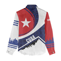 Cuba Flag Women Casual Shirt Red White and Blue Design with Cuban Star and Havana City Skyline - Wonder Print Shop