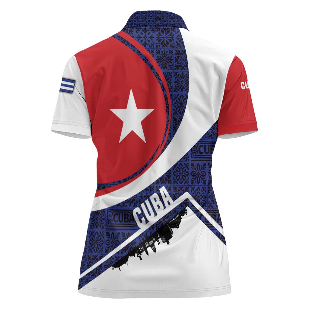 Cuba Flag Women Polo Shirt Red White and Blue Design with Cuban Star and Havana City Skyline - Wonder Print Shop