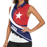 Cuba Flag Women Sleeveless Polo Shirt Red White and Blue Design with Cuban Star and Havana City Skyline - Wonder Print Shop