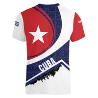Cuba Flag Women V-Neck T-Shirt Red White and Blue Design with Cuban Star and Havana City Skyline - Wonder Print Shop