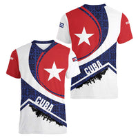 Cuba Flag Women V-Neck T-Shirt Red White and Blue Design with Cuban Star and Havana City Skyline - Wonder Print Shop