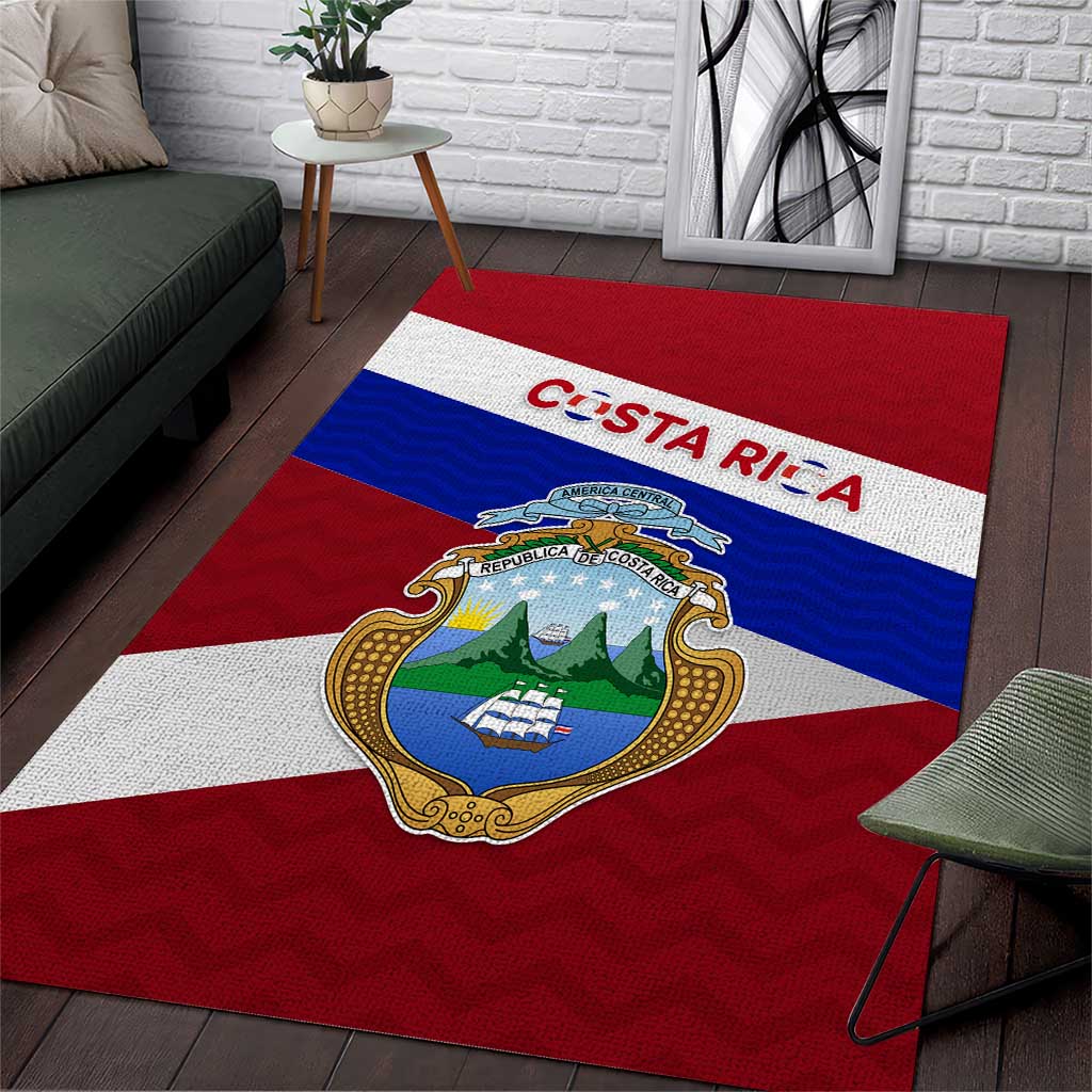 Costa Rica Flag Area Rug Red White Blue with National Coat of Arms and Shield Design - Wonder Print Shop