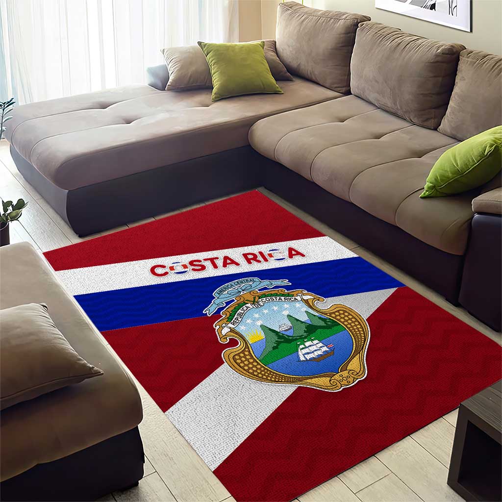 Costa Rica Flag Area Rug Red White Blue with National Coat of Arms and Shield Design - Wonder Print Shop